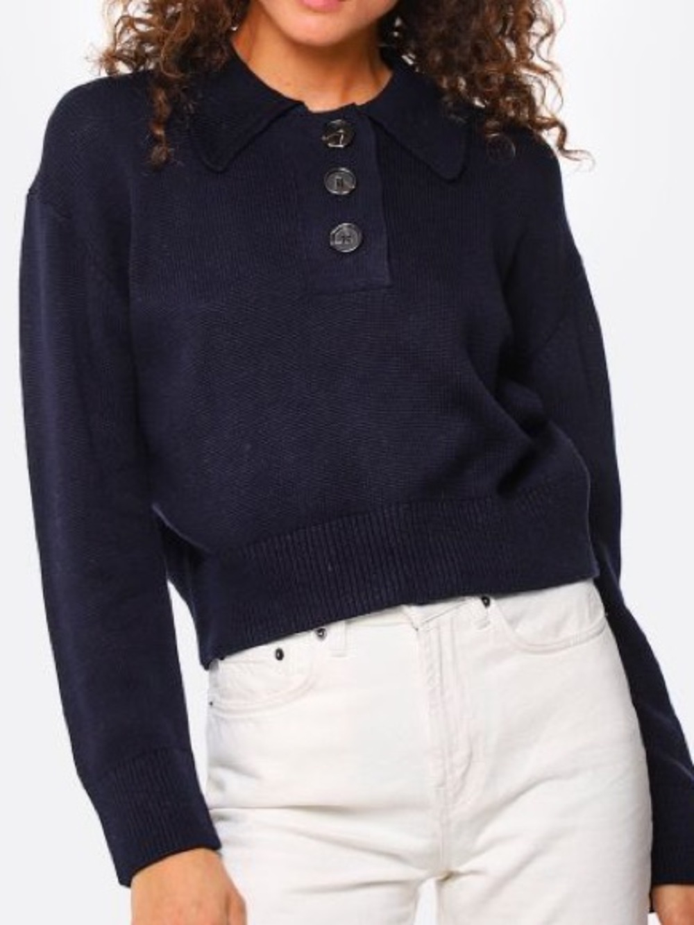 Rails Shae Cashmere Cotton Sweater Size Small Navy Collar Polo